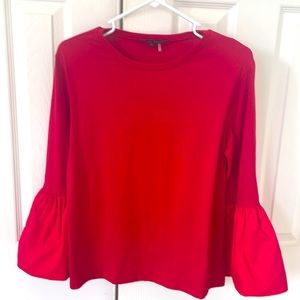 English factory red bell sleeve top